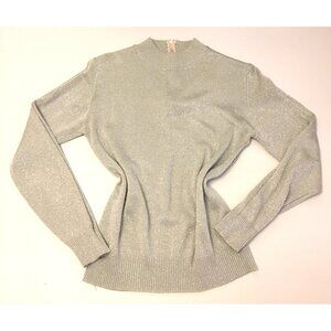 Vintage 60s 70s KMark Silver Metallic Lurex Sweater Back Zipper Holiday Glam (2)